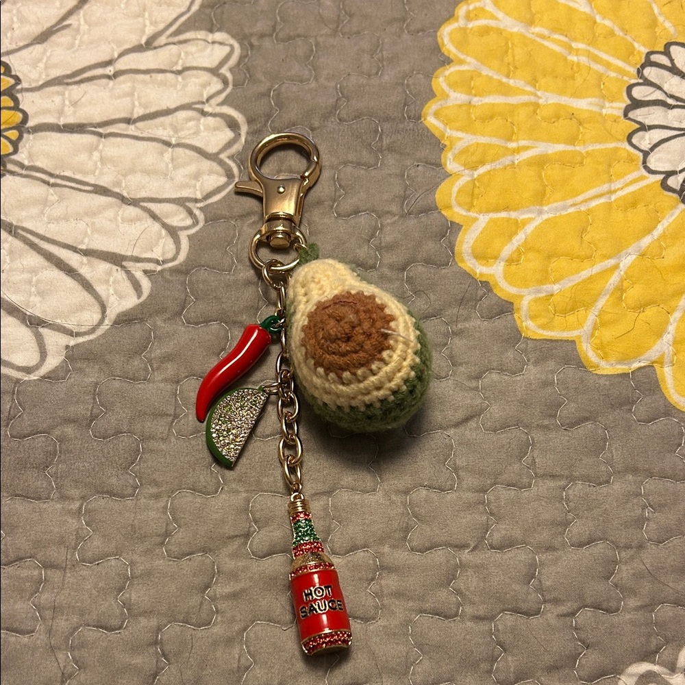 Avocado Keychain with Hot Sauce Charm